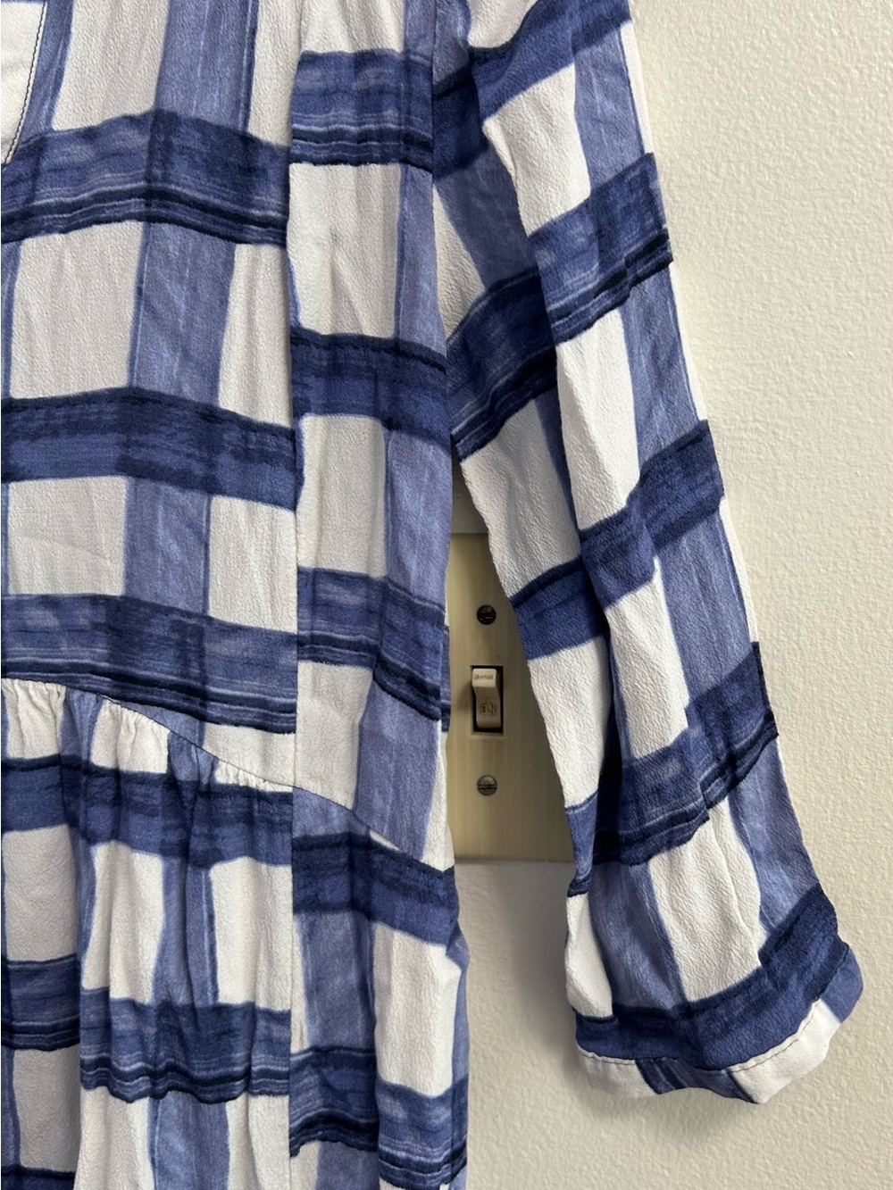 Anthropologie Maeve Devery Plaid Tie Back Mini Dress Blue White (size- XS) - Picture 4 of 9